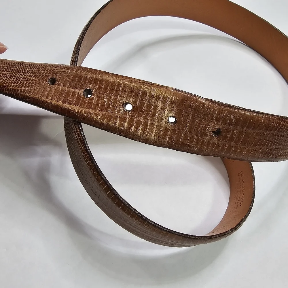 Martin Dingman Men's Brown Leather Belt Lizard Grain Calf Leather Size 38